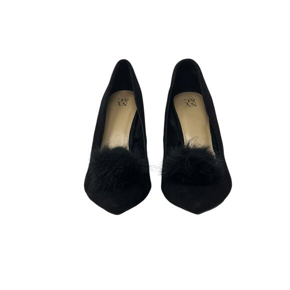 New York & Co black faux suede pompom pump heels shoes size 10 - Picture 14 of 16
